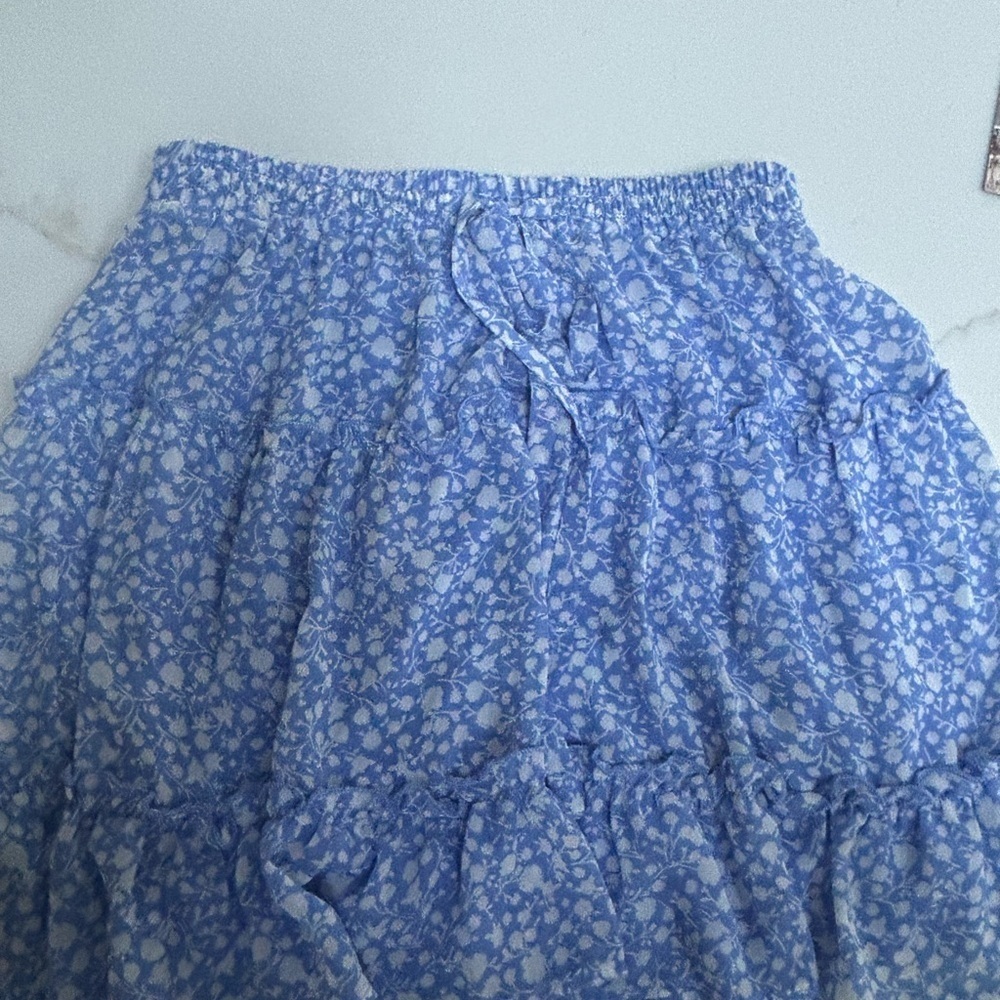 Sienna Sky Blue and White Smocked Midi Skirt